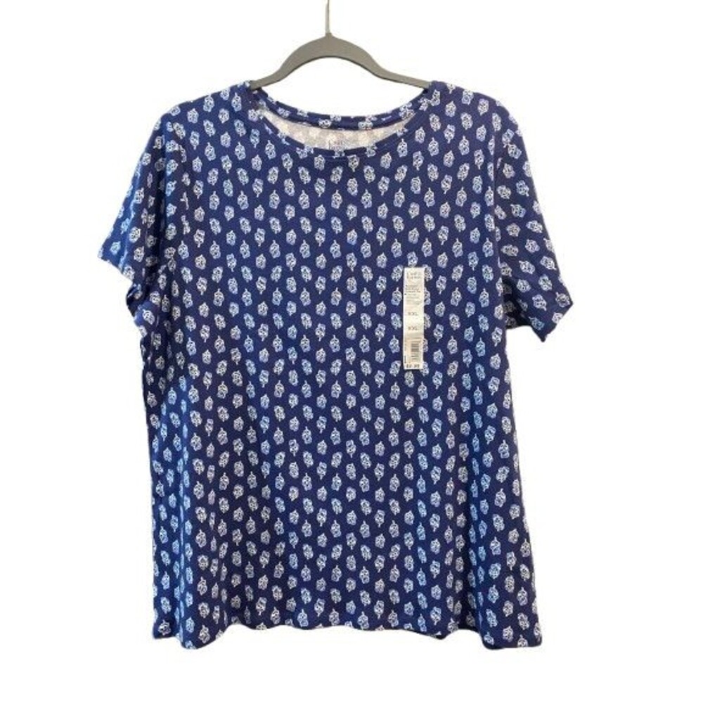 Women's XXL T-Shirt Short Sleeve Crewneck Croft & Barrow Blue Cotton